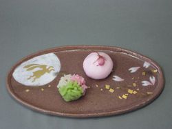 茶桜文皿